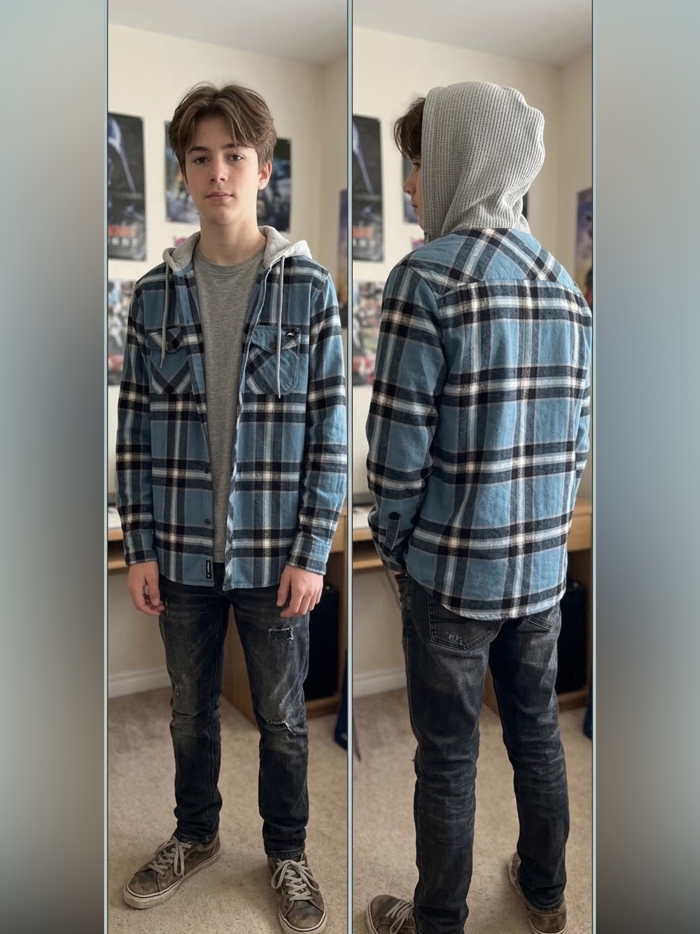Quiksilver Teen Boy Plaid Hooded Button-Down Shirt jacket S